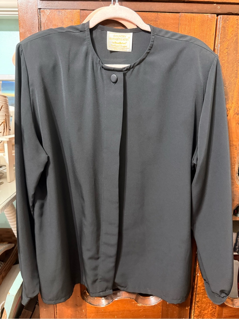 Pendleton Black Collarless Button Blouse Sz 18 100% Polyester